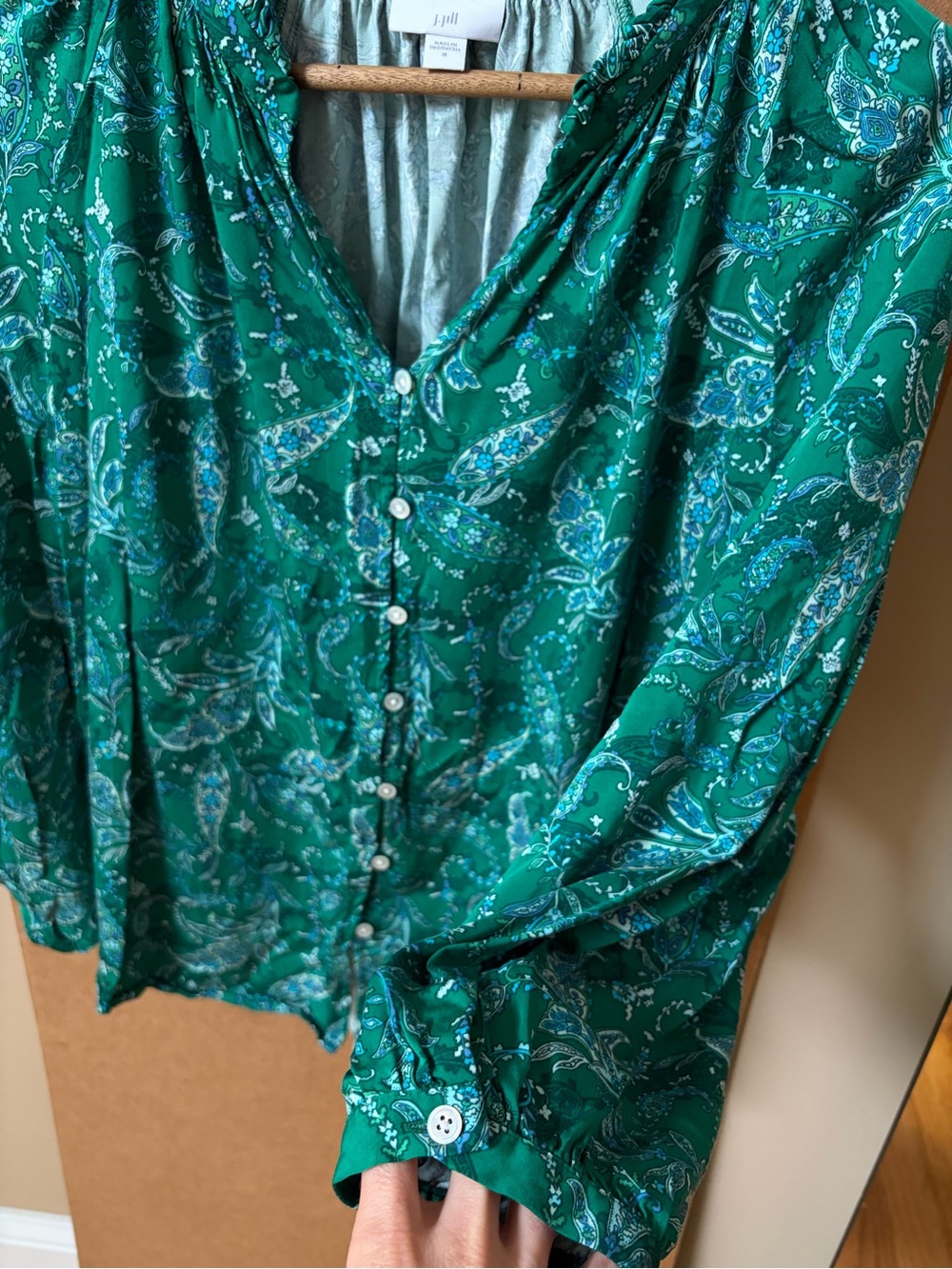J-Jill Green Paisley Button Women's Blouse